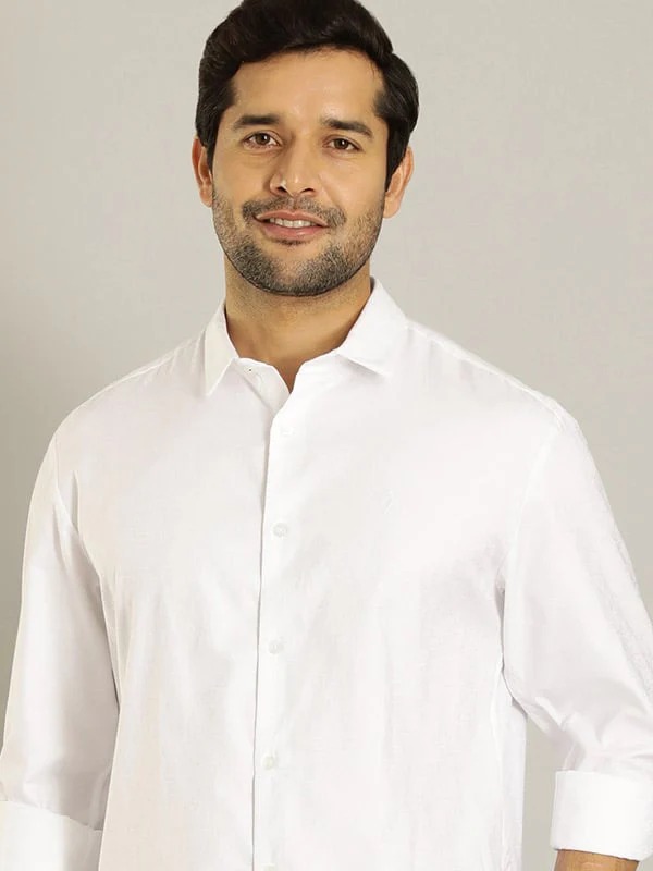 Indian Terrain Men's Slim Fit Full Sleeve Self Design White Shirt
